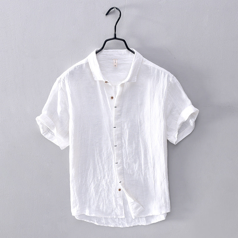 Linen casual men's short-sleeved shirt - VERSO 