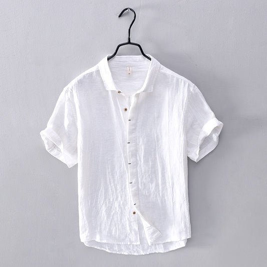 Linen casual men's short-sleeved shirt - VERSO 