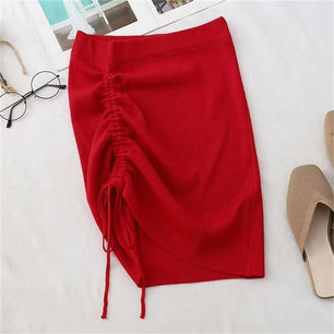 High Waist With Straps Stretch Knitted Women's Skirt - VERSO 