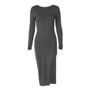 Solid Color Long-Sleeved Bodycon Dress - VERSO 