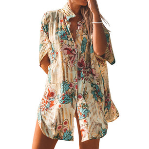 Chiffon printed beach shirt robe - VERSO 