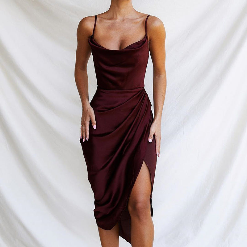 Slit Satin Midi Dress - VERSO 