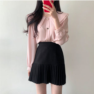 two-piece design collar top with half-length skirt - VERSO 