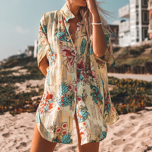 Chiffon printed beach shirt robe - VERSO 