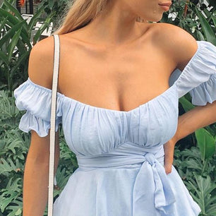 V-Neck Ruffle Dress with Waist Strap - VERSO 